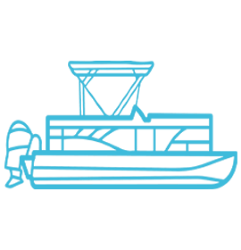 Boat Blue abstract illustration of a crab carrying a tray of food, set against the serene backdrop of Lake Tenkiller. The design includes waves at the bottom and a stylized chef hat above, capturing the essence of Pine Cove Marina’s culinary charm.