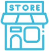 Store Blue line drawing of a store with a sign labeled STORE at the top. The building features a door and window, with a small awning above them, reminiscent of the quaint shops near Lake Tenkillers boat rental spots.